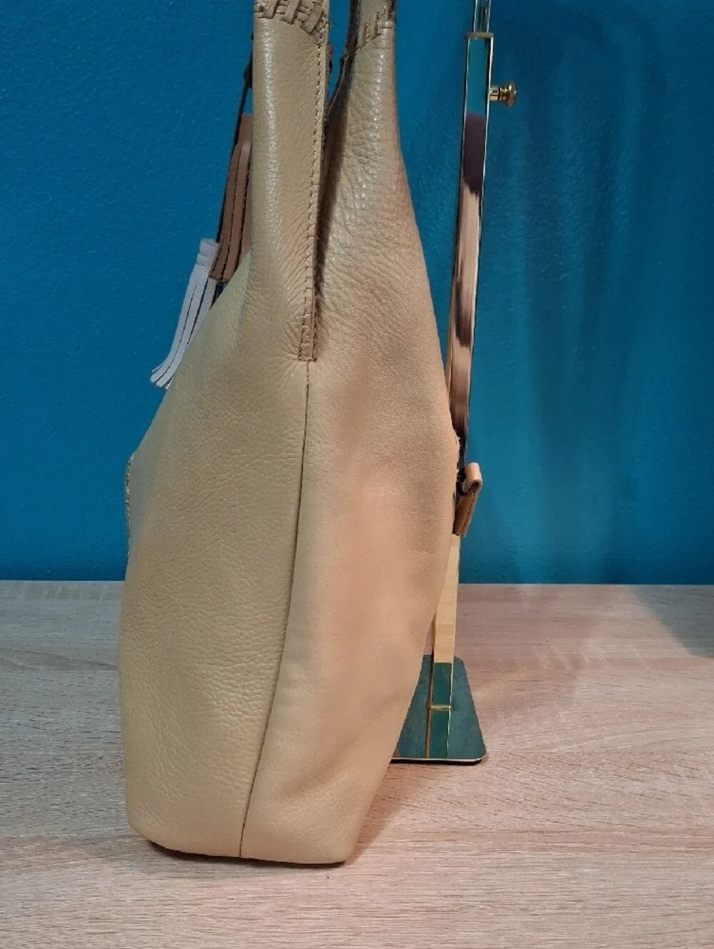 The Sak HUNTLEY Leather Hobo with Tassel Accent in Color Natural - Picture 3 of 13